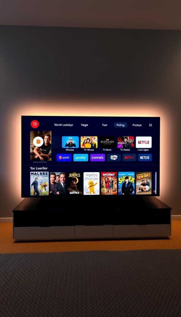 A sleek and modern IPTV interface, designed with Hoxtoon Provider's premium streaming experience in mind. The screen displays a clean, intuitive layout with clear categorization of content - movies, TV shows, live channels, and more. Soft lighting illuminates the interface, creating a warm and inviting atmosphere. Bold typography and high-quality visuals ensure a visually stunning user experience. A central focus on the content, with minimal clutter, allows the viewer to easily navigate and discover new titles. The interface conveys a sense of sophistication and attention to detail, elevating the overall streaming experience.