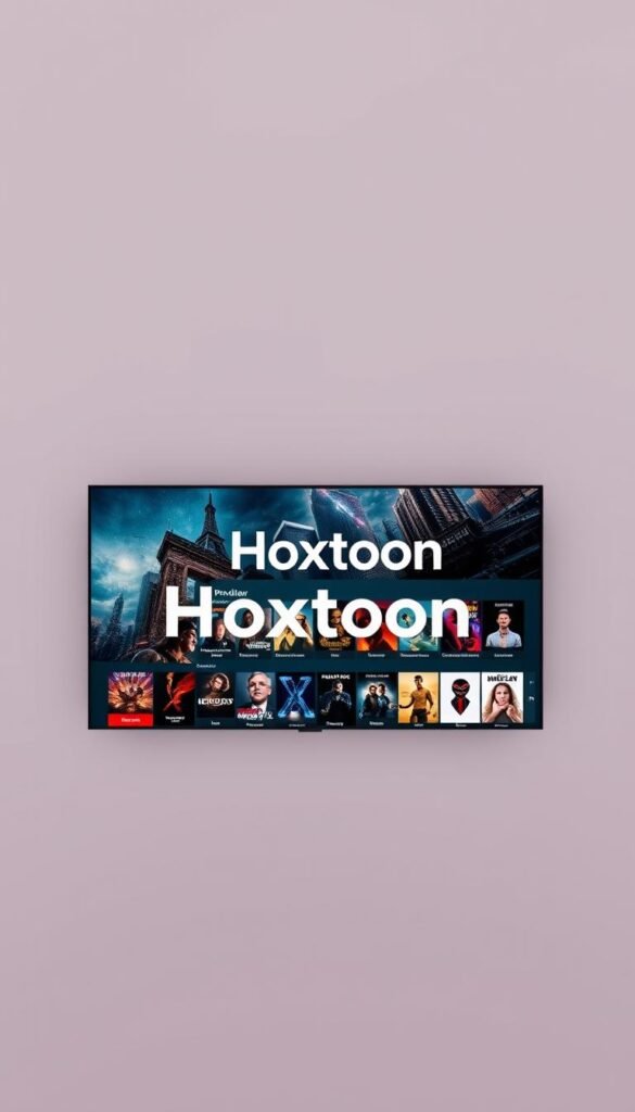 A sleek and modern interface showcasing a vast collection of high-definition movies and TV shows, with the Hoxtoon Provider logo prominently displayed. The foreground features a cinematic scene with vibrant colors and intricate details, capturing the essence of a premium IPTV service. The middle ground includes a curated selection of popular titles, emphasizing the breadth and depth of the VOD library. The background is a softly blurred, cinematic cityscape, evoking a sense of urban sophistication and technological advancement. The overall image conveys the high-quality, diverse, and accessible nature of the Hoxtoon Provider's IPTV offering.