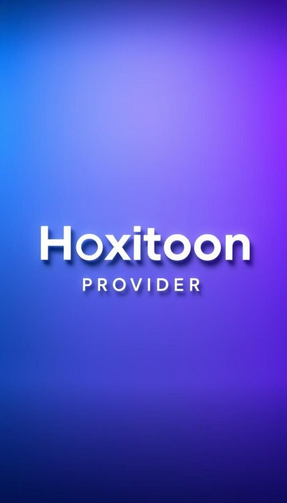 A sleek and modern logo for the premier IPTV provider, Hoxtoon, floats against a background of subtle gradients in shades of blue and purple. The logo features the brand name "Hoxtoon Provider" in a clean, bold typeface, with a stylized TV icon nestled within the letterforms. The lighting is soft and diffused, creating a sense of depth and elegance. The camera angle is slightly elevated, giving the image a sense of authority and professionalism. The overall atmosphere conveys the reliability, quality, and cutting-edge technology of Hoxtoon's IPTV service.