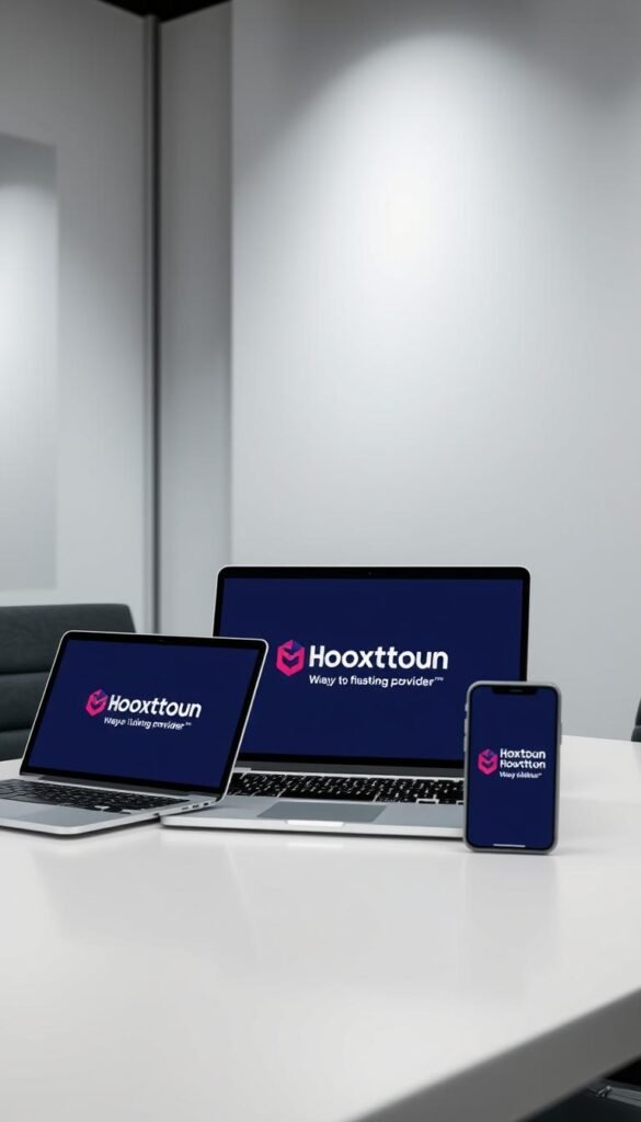A sleek and modern office setting, with a well-lit desktop featuring multiple devices - a laptop, a tablet, and a smartphone, all displaying the Hoxtoon Provider logo. The devices are arranged in a clean, symmetrical layout, highlighting the seamless integration and multi-device compatibility of the Hoxtoon Provider platform. The background is a minimalist, yet stylish, with a subtle gradient or texture to create depth and visual interest. The lighting is soft and diffused, creating a professional and inviting atmosphere. The overall composition emphasizes the ease of use and accessibility of the Hoxtoon Provider service across a variety of devices.