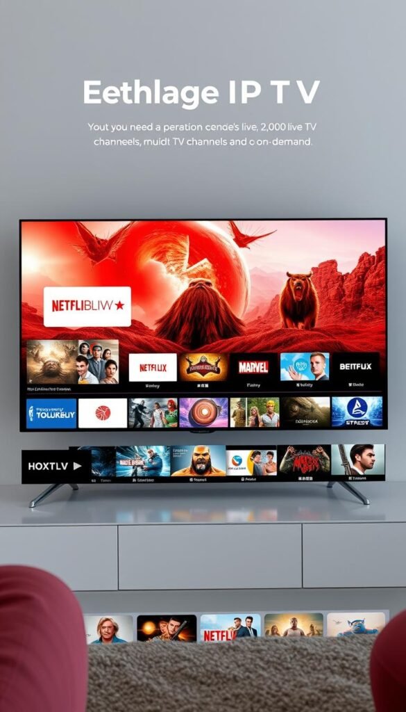 A sleek, modern interface for a premium IPTV service from Hoxtoon Provider. Elegant UI elements and intuitive navigation guide the user through a vast library of 21,000+ live TV channels and on-demand content. Vibrant, high-definition visuals fill the screen, complemented by a clean, minimalist layout that prioritizes the viewing experience. Crisp typography and subtle animations create a refined, polished aesthetic. The interface seamlessly adapts to multiple devices, ensuring a consistent user experience across platforms. Hoxtoon Provider's user-centric design empowers customers to effortlessly discover and enjoy their desired entertainment.