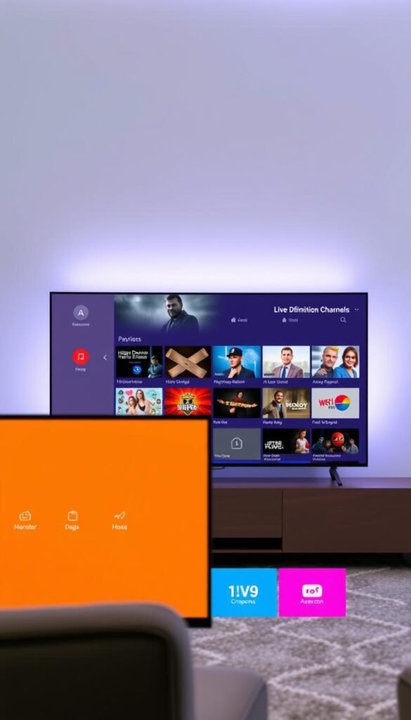 A sleek, modern interface for the Hoxtoon Provider IPTV streaming platform. In the foreground, a clean, minimalist design showcases the intuitive menu navigation, with crisp icons and clear categorization. The middle ground features a curated selection of high-definition live channels and on-demand content, their thumbnails displayed in a visually striking grid layout. In the background, a subtle gradient sets a tone of sophistication and technological prowess. Soft, diffused lighting creates a sense of depth and atmosphere, while a slight depth of field blur draws the eye to the central interface elements. The overall aesthetic is one of sophistication, user-friendliness, and premium entertainment.