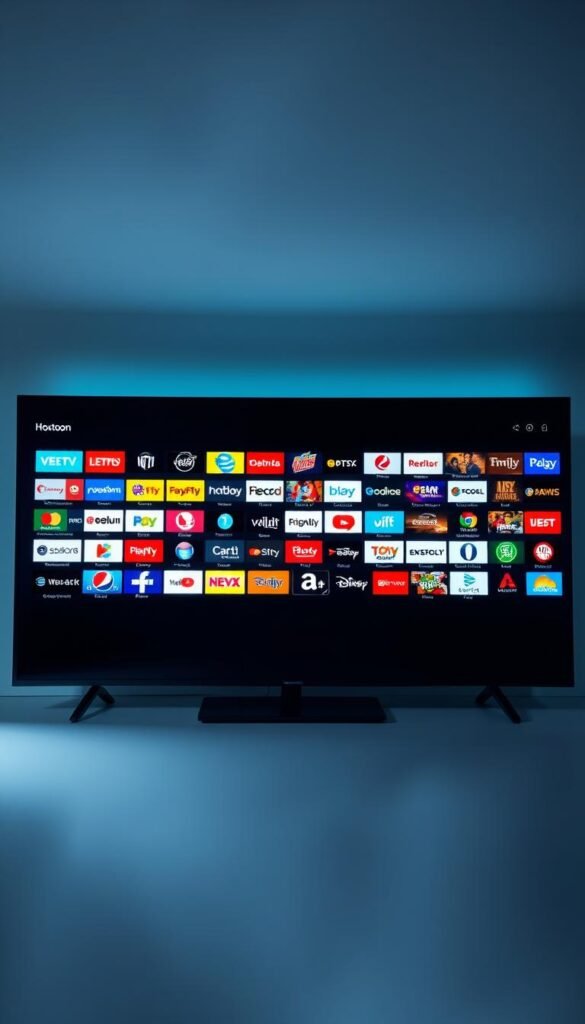 A sleek, modern interface showcasing a vast selection of IPTV channels from the Hoxtoon Provider. The screen displays a grid of colorful, high-definition channel logos, neatly organized and inviting exploration. Soft, diffused lighting creates a subtle, immersive atmosphere, drawing the viewer's attention to the impressive breadth of content available. The interface is intuitively designed, with a clean, minimalist aesthetic that emphasizes the visual appeal of the channel selection. The overall composition conveys a sense of technological sophistication and content abundance, reflecting Hoxtoon's position as a premier IPTV service.