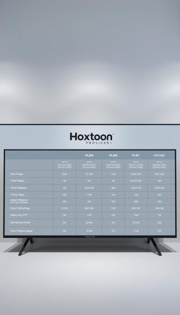 A sophisticated comparison of IPTV subscription plans, displayed in a clean, modern layout. The foreground showcases a detailed table with plan names, features, and pricing options, presented in a minimalist and easy-to-read format. The middle ground features the Hoxtoon Provider brand prominently, conveying the high-quality and reliable nature of the service. The background is a soft, gradient-based color scheme, adding a sense of professionalism and premium quality. The lighting is soft and evenly distributed, creating a well-balanced and visually appealing composition. The overall mood is one of clarity, simplicity, and authority, perfectly suited to illustrate the "Subscription Plans and Pricing Options" section of the article. A sophisticated comparison of IPTV subscription plans, displayed in a clean, modern layout. The foreground showcases a detailed table with plan names, features, and pricing options, presented in a minimalist and easy-to-read format. The middle ground features the Hoxtoon Provider brand prominently, conveying the high-quality and reliable nature of the service. The background is a soft, gradient-based color scheme, adding a sense of professionalism and premium quality. The lighting is soft and evenly distributed, creating a well-balanced and visually appealing composition. The overall mood is one of clarity, simplicity, and authority, perfectly suited to illustrate the "Subscription Plans and Pricing Options" section of the article.