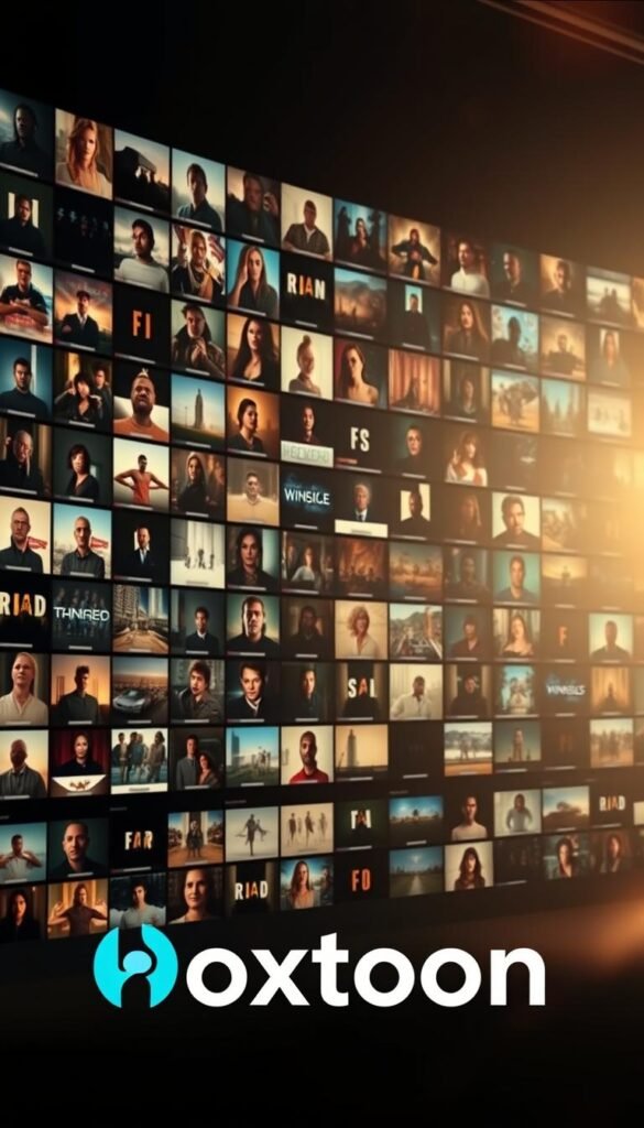 A sprawling collection of 150,000+ on-demand videos, curated by the Hoxtoon Provider. A sleek, minimalist interface displays rows of high-quality thumbnails, inviting exploration. Soft, warm lighting illuminates the meticulously organized library, while a hint of cinematic lens flare adds depth and drama. In the foreground, the Hoxtoon logo stands out, a bold statement of the platform's premium content. The background features a subtle gradient, creating a sense of depth and focus on the central VOD collection. This comprehensive, user-friendly interface promises an immersive, cinematic viewing experience for the discerning streamer.