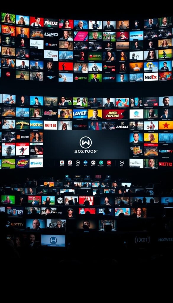 A sprawling grid of IPTV channels, the Hoxtoon Provider lineup stretches across a vast digital landscape. Crisp, high-definition thumbnails populate the foreground, showcasing the breadth of entertainment options - from news and sports to movies and lifestyle content. The middle ground features elegant, minimalist icons denoting channel categories, guiding the viewer through the abundant choices. In the background, a sleek, monochromatic interface reflects the Hoxtoon Provider brand, exuding a sense of modern, tech-savvy sophistication. Dramatic lighting casts dramatic shadows, heightening the dynamic, cinematic atmosphere. The overall composition conveys the sheer scale and quality of the Hoxtoon Provider's comprehensive channel selection, ready to captivate audiences across multiple devices.