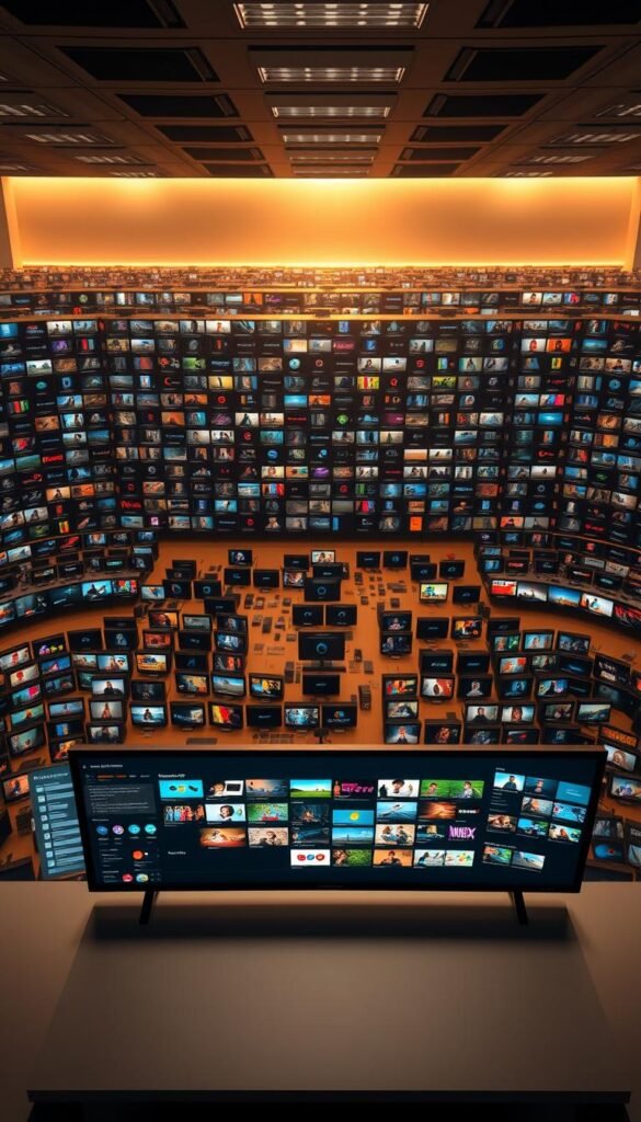 A sprawling library of entertainment, HOXTOON Provider's 21,000+ channel collection stretches across a vast, meticulously organized digital landscape. In the foreground, a sleek, minimalist interface invites exploration, its clean lines and subtle highlights guiding the viewer through a maze of curated content. The middle ground reveals an intricate network of category tabs and genre-specific sections, each promising a unique window into a boundless multimedia universe. In the background, a subtle glow emanates from the servers powering this expansive catalog, hinting at the advanced technology that drives HOXTOON Provider's comprehensive streaming experience. Warm, muted tones lend an air of sophistication, while a sense of depth and dimensionality conveys the sheer scale of this unparalleled channel library.