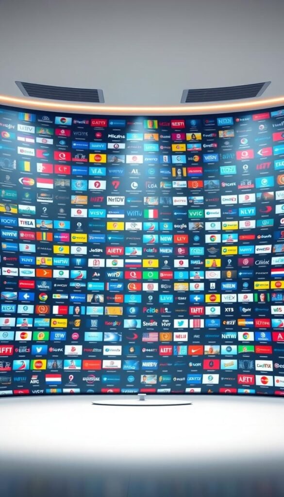 A sprawling live TV landscape unfolds, showcasing the Hoxtoon Provider's unparalleled content library. Rows of dynamic channel icons dance across a sleek, minimalist interface, hinting at the vast 21,000+ channels available. Soft, directional lighting illuminates the scene, creating a sense of depth and clarity. The channels are meticulously organized, with a balanced composition that guides the viewer's eye across the vibrant, high-definition display. An ethereal, futuristic atmosphere pervades, conveying the cutting-edge technology and seamless user experience that Hoxtoon Provider delivers.