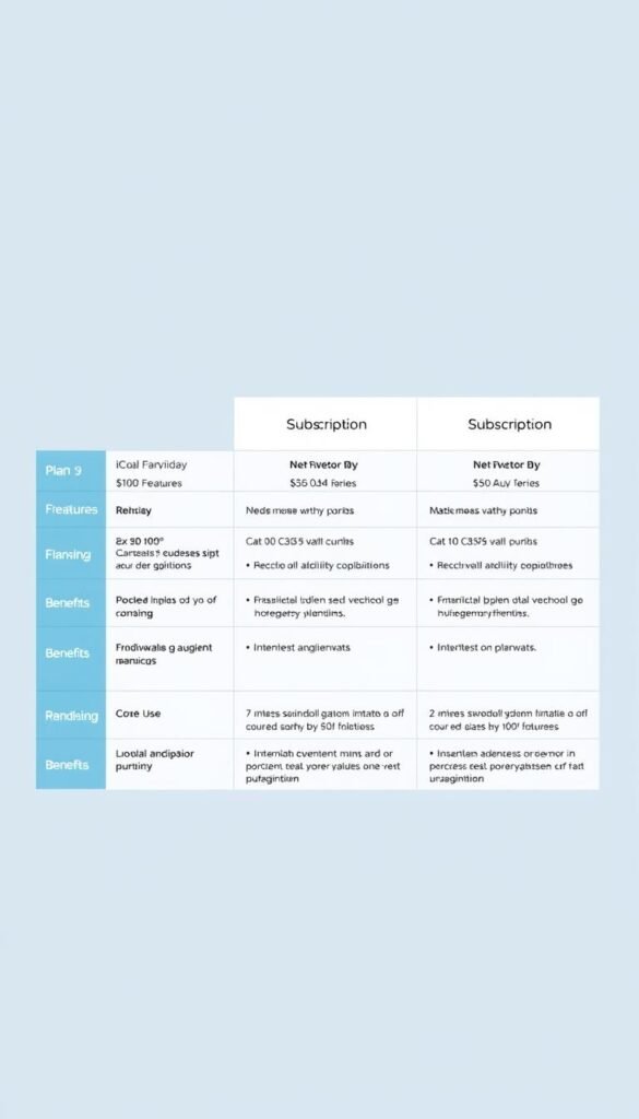 A table with three distinct subscription plans offered by the Hoxtoon Provider, presented in a clean and visually appealing manner. The plans are arranged in a row, with each plan showcasing its features, pricing, and associated benefits. The table is rendered in a minimalist style, with a neutral color palette and clean typography, allowing the information to be easily legible and digestible. The overall composition conveys a sense of professionalism and attention to detail, perfectly complementing the subject matter of the article.