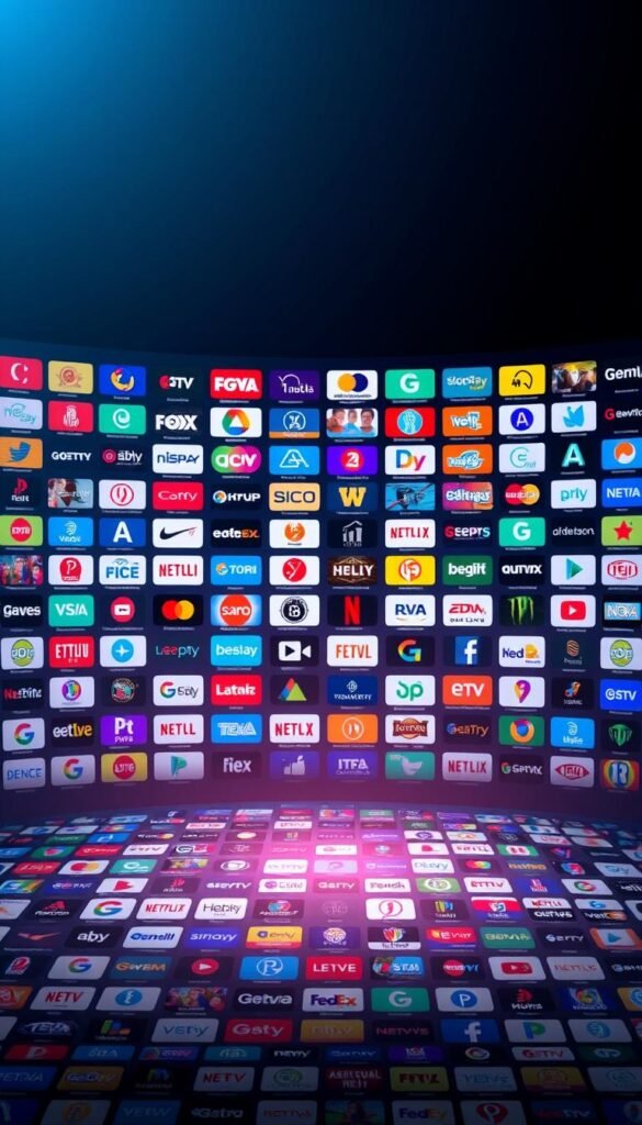 A vast array of television channels stretches out before the viewer, a kaleidoscope of content waiting to be explored. In the foreground, the Hoxtoon Provider logo stands as a beacon, signifying the unparalleled breadth of the platform's offering. The middle ground is filled with a grid of channel logos, each one a tantalizing glimpse into a world of entertainment, news, sports, and more. In the background, a subtle gradient of blues and purples creates a sense of depth and sophistication, elevating the overall visual experience. The lighting is soft and diffused, casting a warm glow across the scene, inviting the viewer to dive into the endless possibilities of this premium IPTV service.