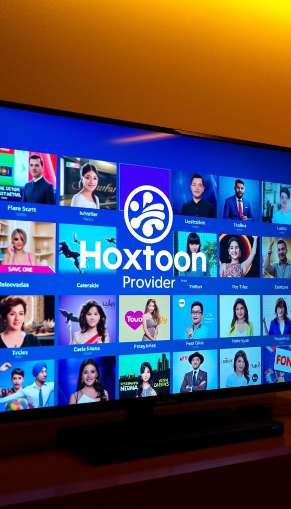 A vibrant and diverse selection of international content displayed on a modern IPTV interface, showcasing the global reach of the Hoxtoon Provider service. The screen features a grid of channel icons representing various nationalities and genres, from European news to Latin American telenovelas, all accessible through an intuitive and visually striking design. Subtle cinematic lighting casts a warm glow across the scene, creating a sense of premium quality and sophistication. The Hoxtoon Provider logo is prominently featured, subtly integrated into the interface to reinforce the brand's identity and commitment to delivering a world-class IPTV experience.