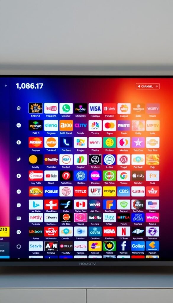 A vibrant and dynamic IPTV channel list display, showcasing the Hoxtoon Provider's expansive content library. A sleek, modern interface fills the frame, with a grid of colorful channel icons and logos neatly arranged, inviting the viewer to explore the diverse selection. Soft, diffused lighting creates a warm, welcoming atmosphere, while a subtle gradient background adds depth and dimension. The overall composition is clean, well-balanced, and visually captivating, reflecting the high-quality and comprehensive nature of the Hoxtoon Provider's IPTV service.