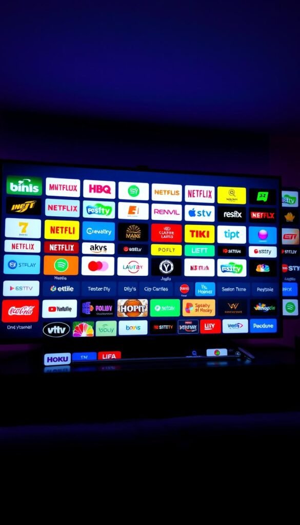 A vibrant and dynamic display of IPTV live channels, showcasing the comprehensive channel lineup of the Hoxtoon Provider. In the foreground, a sleek and modern Roku TV screen prominently displays a diverse array of channel logos, representing the 21,000+ live channels available. The middle ground features a clean and organized user interface, emphasizing the easy navigation and seamless user experience. In the background, a subtle and atmospheric lighting creates a sense of depth and immersion, complementing the high-quality visuals. The overall scene conveys the power, versatility, and reliability of the Hoxtoon Provider's IPTV service, ready to deliver an unparalleled entertainment experience.