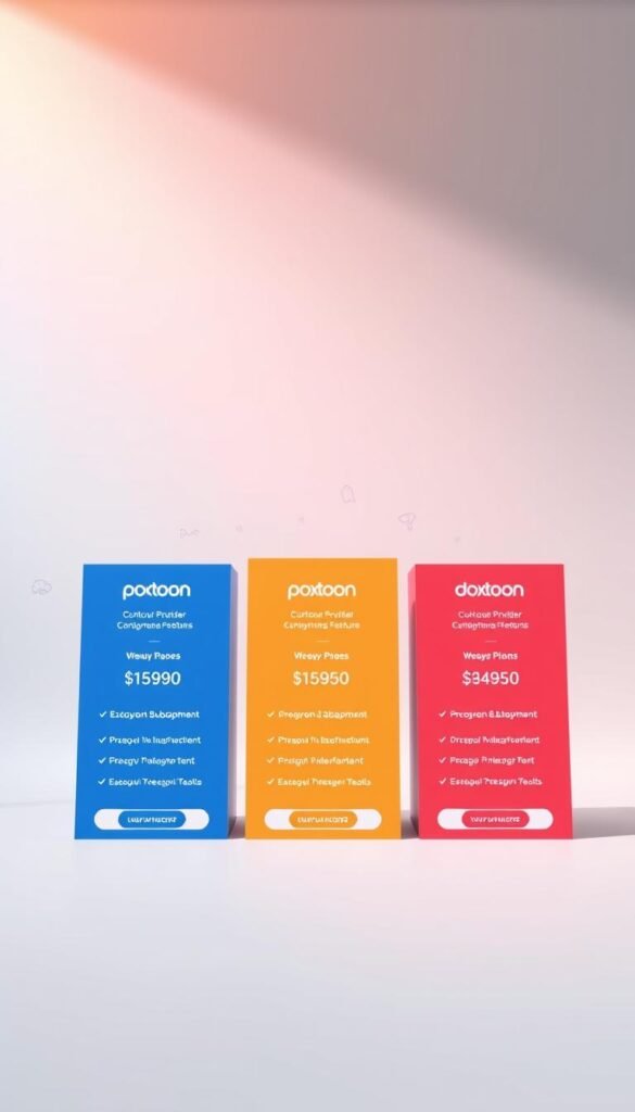A vibrant and modern presentation of the Hoxtoon Provider subscription plans, showcased in a sleek and minimalist design. In the foreground, three distinct plan tiers are displayed with clear pricing, features, and value propositions. The middle ground features simplified icons and illustrations that visually communicate the key benefits of each plan. The background maintains a clean, white space with subtle gradients and textures, allowing the plan details to take center stage. Warm lighting from the top-left casts a soft glow, highlighting the premium quality and trustworthiness of the Hoxtoon brand. The overall composition conveys a sense of professionalism, clarity, and customer-centric focus.