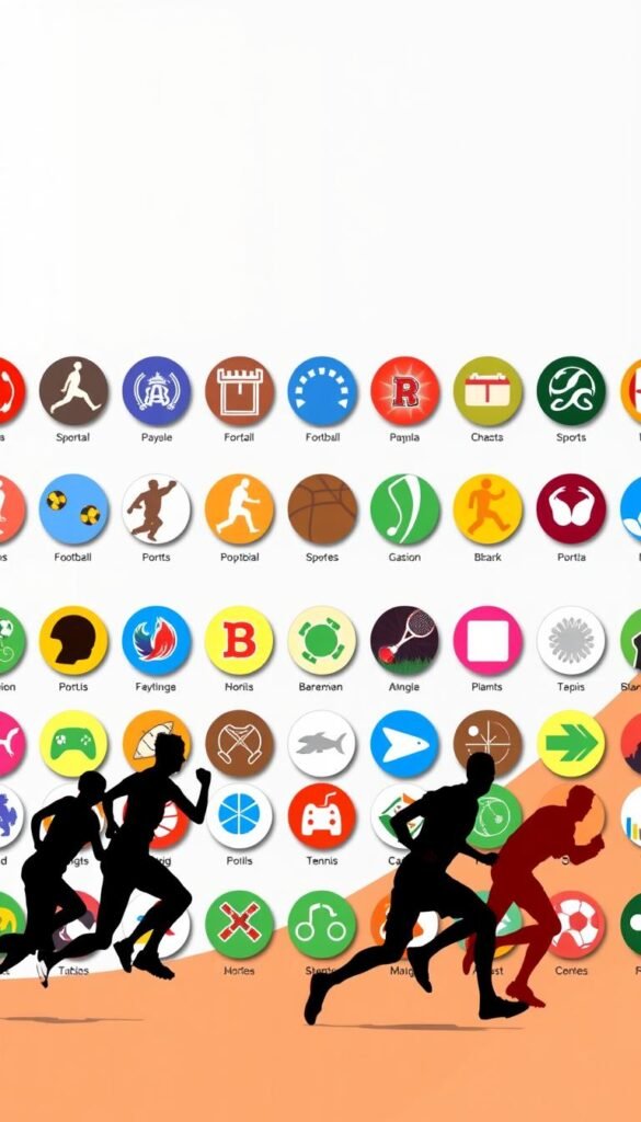 A vibrant array of sports icons arranged in a dynamic grid, showcasing the major categories available through the Hoxtoon Provider platform. In the foreground, sleek silhouettes of athletes in action, their movements captured with precision. The middle ground features colorful circular emblems representing diverse sports, from football and basketball to tennis and golf. In the background, a soft gradient provides a clean, modern backdrop, allowing the sports categories to take center stage. The lighting is crisp and directional, highlighting the details and creating a sense of depth and dimension. The overall composition conveys the comprehensive sports entertainment experience offered by the Hoxtoon Provider.
