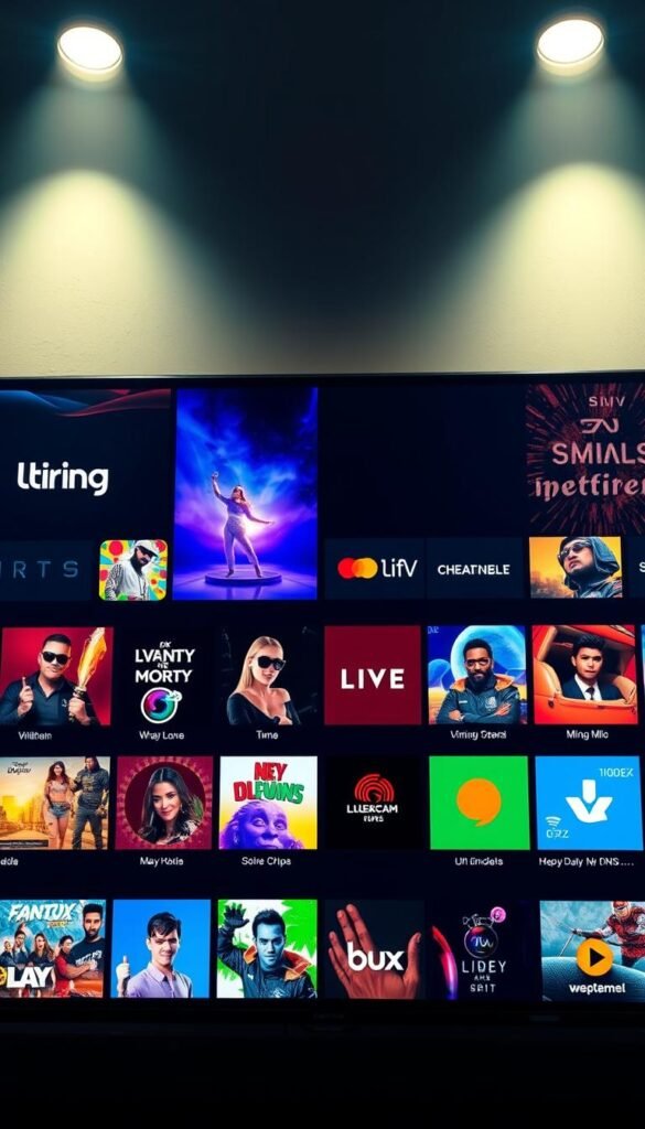 A vibrant, visually striking interface showcasing the impressive array of live channels from the Hoxtoon Provider. Sleek, high-contrast graphics depict a curated selection of popular and niche programming options, each channel tile rendered with vivid color and eye-catching iconography. The layout is clean and intuitive, drawing the viewer's attention to the breadth and depth of content available. Subtle lighting from above casts a warm, cinematic glow, creating a sense of premium quality and immersion. The overall composition conveys the notion of a powerful, feature-rich IPTV platform that caters to a wide range of viewer preferences and interests.