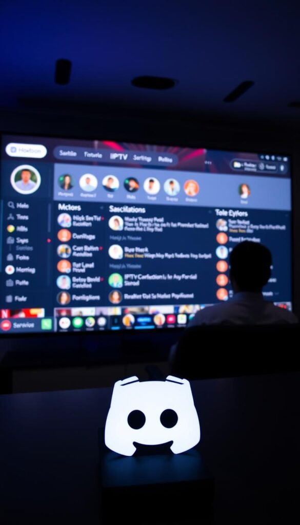 A vibrant, well-lit image of a Discord server interface focused on the "IPTV" channel. In the foreground, the Hoxtoon Provider brand logo is prominently displayed, conveying a sense of professionalism and trust. The middle ground features various user icons, channel names, and active discussions around IPTV-related topics. The background showcases a sleek, modern Discord user interface with a clean, organized layout. The overall scene has a crisp, high-definition quality, captured with a wide-angle lens to provide a comprehensive view of the dynamic IPTV community. The atmosphere exudes a sense of collaboration, expertise, and the reliable service of the Hoxtoon Provider.