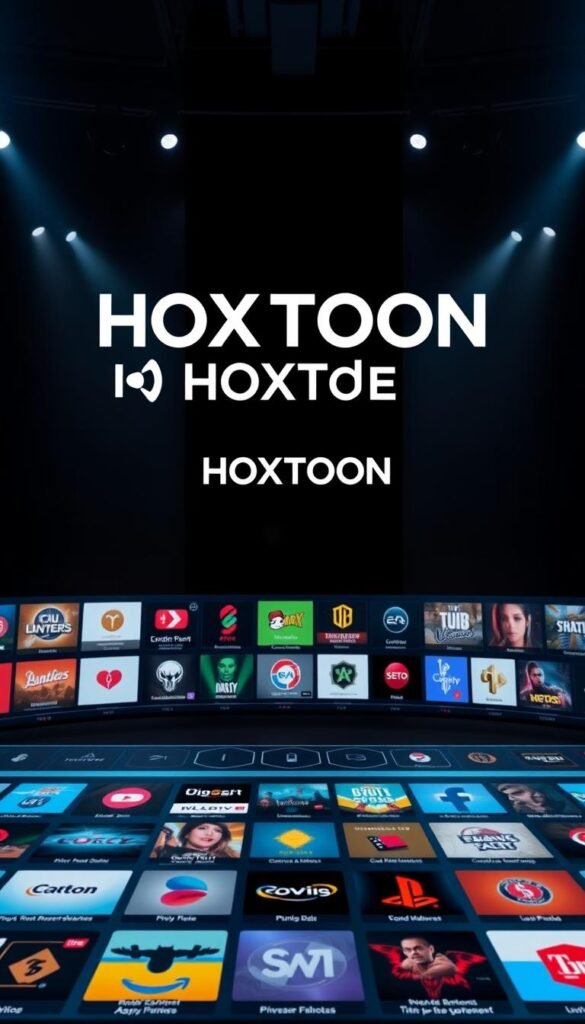 A vivid, dynamic image of HOXTOON's impressive channel lineup, showcased in a sleek, minimalist layout. The Hoxtoon Provider logo prominently displayed, conveying the brand's authority and reliability. In the foreground, a grid of colorful channel icons, meticulously arranged to highlight the breadth and variety of content available. The middle ground features a futuristic, holographic interface, with slick, responsive animations that draw the viewer's attention. The background is a sophisticated, dark-toned studio setting, with dramatic lighting and reflective surfaces that lend an air of sophistication and professionalism to the scene. The overall composition exudes a sense of technological prowess, seamlessly integrating the brand's identity with the impressive channel lineup.