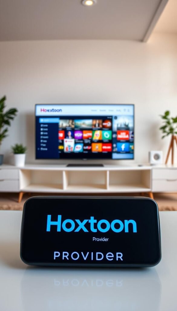 A well-lit, high-quality image showcasing a reliable and trustworthy IPTV subscription service. In the foreground, a Hoxtoon Provider logo is prominently displayed, conveying the brand's professionalism and dependability. The middle ground features a laptop or mobile device displaying a user-friendly IPTV interface, with a diverse range of live TV channels and on-demand content. The background depicts a modern, minimalist office setting, suggesting the Hoxtoon team's dedication to customer support and service reliability. The overall atmosphere exudes a sense of confidence, security, and attention to detail, aligning with the article's subject and section title.