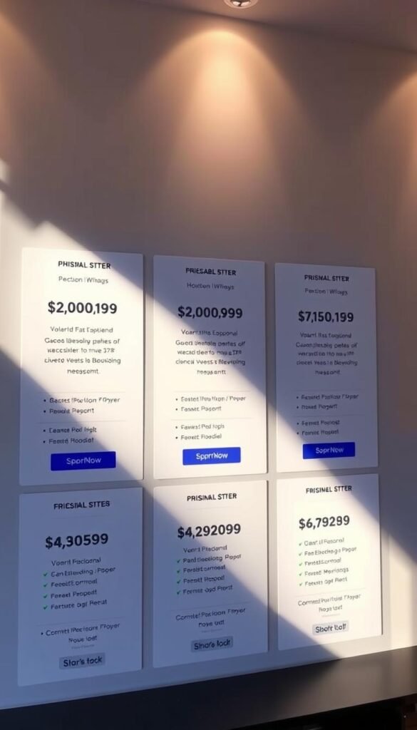 Affordable IPTV plans from Hoxtoon Provider, showcasing a sleek and modern user interface. A clean, minimalist grid layout displays various subscription tiers, each with clear pricing, channel counts, and feature details. Soft, warm lighting illuminates the scene, creating a welcoming and inviting atmosphere. The layout is balanced, with just the right amount of white space to make the information easy to digest. The overall impression is one of professionalism, reliability, and value, reflecting the quality of the Hoxtoon IPTV service.