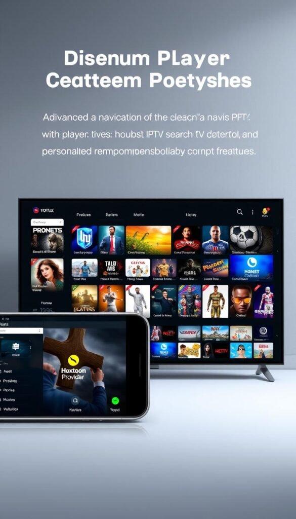An ultra-high-definition digital rendering of the advanced features of the Dream Player IPTV Premium APK, showcased against a sleek and modern backdrop. In the foreground, a close-up view of the app's intuitive interface, highlighting its seamless navigation, robust search functionality, and personalized recommendations. In the middle ground, a comprehensive display of the premium content library, including live TV channels, on-demand movies, and popular TV shows, all branded with the Hoxtoon Provider logo. In the background, a subtle, minimalist environment that evokes a sense of sophistication and technological prowess, complementing the app's cutting-edge capabilities.