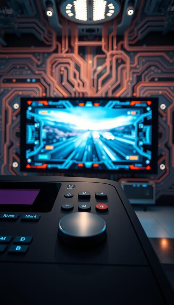 An ultra-high-definition streaming interface showcasing the Hoxtoon Provider brand. A sleek, futuristic control panel dominates the foreground, with streamlined buttons and toggles for playback, resolution, and bitrate. The middle ground features a large, vibrant display screen playing a high-quality, 4K video stream, its crisp visuals and smooth motion capturing the viewer's attention. In the background, a network of interlocking circuits and data visualizations convey the technical prowess and infrastructure powering the Hoxtoon Provider platform. Soft, cool-toned lighting creates an elegant, professional atmosphere, underscoring the service's reliability and performance excellence.
