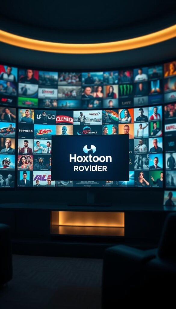 Cinematic HD premium IPTV channels, showcasing a vast library of over 21,000 high-quality entertainment options. A sleek, modern interface displays the Hoxtoon Provider logo, surrounded by vibrant, dynamic thumbnails of diverse programming - from live news and sports to the latest blockbuster movies and binge-worthy TV series. Soft, dramatic lighting illuminates the scene, creating a sense of depth and grandeur, while a subtle bokeh effect blurs the background, drawing the viewer's focus to the impressive content catalogue. The overall atmosphere exudes a premium, immersive viewing experience, reflecting the exceptional quality and breadth of the IPTV service.