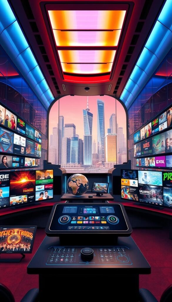 Cutting-edge IPTV channels set against a sleek, futuristic backdrop. In the foreground, a dynamic array of screens showcasing a diverse range of live, on-demand, and interactive content from the Hoxtoon Provider. The middle ground features a stylized control panel with holographic interfaces, reflecting the advanced technology powering this innovative platform. In the background, a cityscape of gleaming skyscrapers and neon-lit cityscapes hint at the global reach and cutting-edge nature of the Hoxtoon ecosystem. Vibrant colors, crisp lighting, and a sense of technological sophistication permeate the scene, capturing the essence of Hoxtoon's channel diversity and programming quality. Cutting-edge IPTV channels set against a sleek, futuristic backdrop. In the foreground, a dynamic array of screens showcasing a diverse range of live, on-demand, and interactive content from the Hoxtoon Provider. The middle ground features a stylized control panel with holographic interfaces, reflecting the advanced technology powering this innovative platform. In the background, a cityscape of gleaming skyscrapers and neon-lit cityscapes hint at the global reach and cutting-edge nature of the Hoxtoon ecosystem. Vibrant colors, crisp lighting, and a sense of technological sophistication permeate the scene, capturing the essence of Hoxtoon's channel diversity and programming quality.