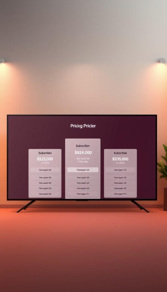 Hoxtoon Provider - A striking digital illustration showcasing the pricing plans of the renowned IPTV service. In the foreground, a clean and modern layout displays the various subscription tiers, each presented within sleek, minimalist panels. The midground features subtle gradients and geometric shapes, creating a sense of depth and visual interest. The background sports a muted, ambient tone, allowing the pricing information to take center stage. Warm lighting casts a soft glow, evoking a premium, professional atmosphere. The overall composition is balanced and visually appealing, highlighting Hoxtoon's competitive and transparent pricing structure.