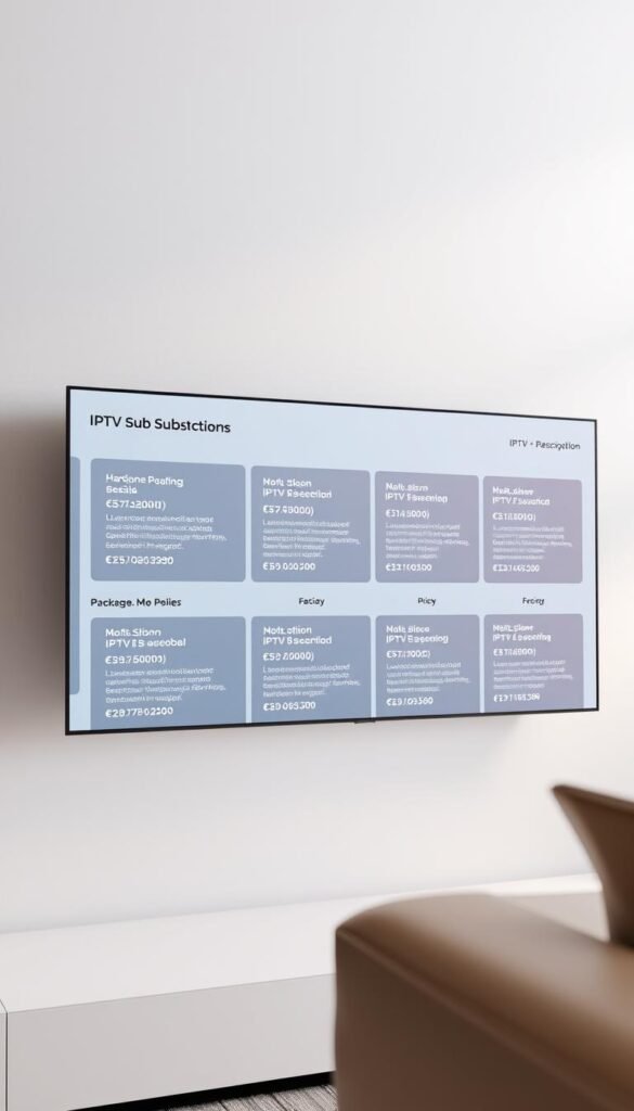 Hoxtoon Provider IPTV subscription plans, displayed on a sleek, modern interface. A clean, minimalist layout showcases the various packages, with concise descriptions and pricing details. Subtle gradients and muted tones create a visually appealing and professional aesthetic. The overall composition emphasizes the clarity and simplicity of the offering, highlighting the key information a potential subscriber would need. Soft, directional lighting illuminates the scene, lending a sense of sophistication and attention to detail. The camera angle is positioned to provide an optimal view of the plans, ensuring legibility and a natural, inviting presentation.