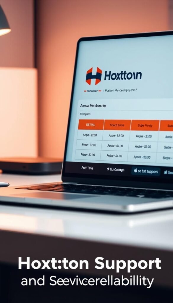 A close-up shot of a laptop screen displaying the Hoxtoon Provider IPTV service's annual membership details. The screen showcases the user-friendly interface, prominently featuring the service's logo, subscription plans, and customer support contact information. The lighting is soft and diffused, creating a warm and inviting atmosphere. The laptop is positioned on a clean, minimalist desk, with a sense of professionalism and reliability. The overall scene conveys the reliability and quality of the Hoxtoon Provider IPTV service, aligning with the "Customer Support and Service Reliability" section of the article.