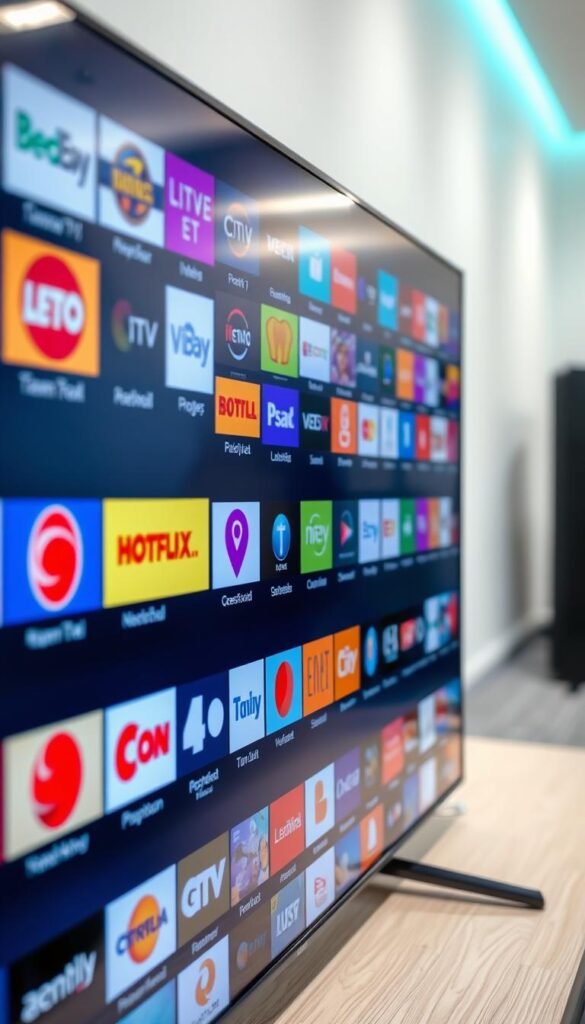 A close-up shot of an IPTV service interface showcasing a vast array of over 21,000 live TV channels, meticulously curated by the Hoxtoon Provider. The screen is sleek and modern, with a clean user interface that allows easy navigation through the comprehensive channel lineup. The foreground features vibrant, high-definition channel logos and icons, while the background is blurred, creating a sense of depth and focus on the central display. The lighting is soft and evenly distributed, highlighting the clarity and vibrancy of the channels on offer. The overall mood is one of professionalism, reliability, and the sheer breadth of entertainment options available to the viewer.