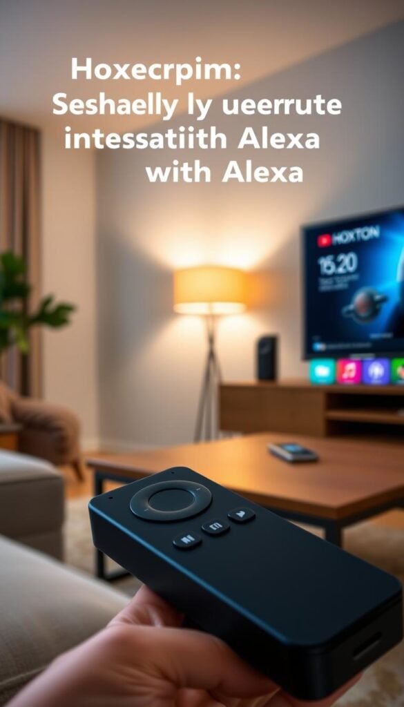 A close-up view of the Hoxtoon Provider app seamlessly integrated with Alexa on an Amazon Firestick device. The app interface is sleek and intuitive, featuring vivid icons and a clean layout. Alexa's voice commands are prominently displayed, highlighting the effortless control and navigation enabled by this integration. The Firestick's remote control is visible in the foreground, emphasizing the ease of use. The background showcases a modern living room setting, creating a cozy and immersive atmosphere. Soft, diffused lighting sets the mood, and the camera angle suggests a slightly elevated perspective, conveying a sense of accessibility and user-friendliness.