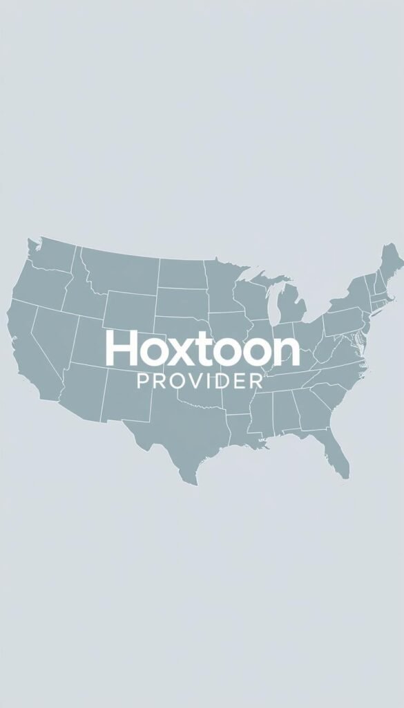 A detailed map of the United States, showcasing the comprehensive coverage of the Hoxtoon Provider IPTV service. The map is rendered in a sleek, minimalist style, with state boundaries delineated by fine lines. Regions are shaded in a palette of cool, calming tones, conveying a sense of reliability and professionalism. In the center, the Hoxtoon Provider logo stands prominently, rendered in a bold, modern typeface. The overall composition strikes a balance between informative clarity and visual elegance, perfectly suited to illustrate the reach and reliability of this premier IPTV service.