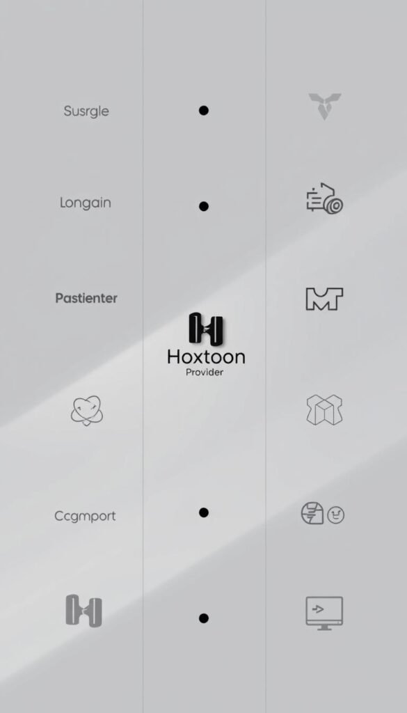 A high-quality, minimalist comparison of lifetime IPTV providers, featuring the Hoxtoon Provider prominently in the center. The image has a clean, sleek design with a light, airy atmosphere. The providers are displayed as elegant, monochrome icons or logos, neatly arranged in a grid layout. The Hoxtoon Provider icon stands out with a distinct, eye-catching design. Soft, directional lighting casts subtle shadows, adding depth and dimension. The overall mood is professional, informative, and visually appealing, suitable for an article on top lifetime IPTV server options.