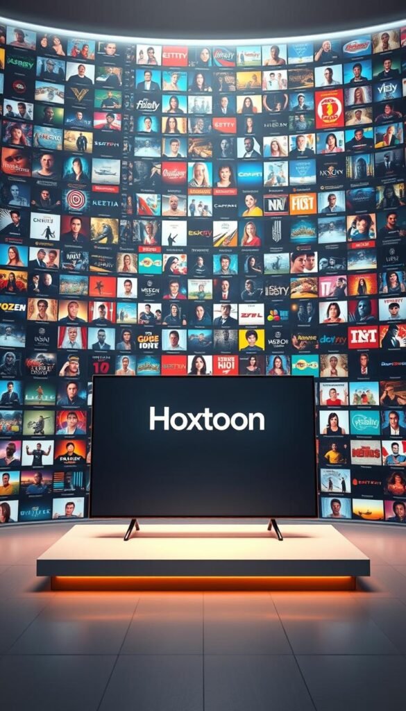 A massive digital library, the Hoxtoon Provider IPTV content collection sprawls across a sleek, minimalist interface. Rows of vibrant thumbnails showcasing a vast array of movies, TV shows, live channels, and more, all at the user's fingertips. The scene is bathed in a soft, ambient glow, creating a welcoming atmosphere for endless entertainment. In the foreground, a central display highlights Hoxtoon's brand name, radiating a sense of premium quality and reliability. The background features a subtle pattern of geometric shapes, evoking a modern, tech-savvy aesthetic. Crisp, high-definition visuals and a clean, intuitive layout invite the viewer to explore Hoxtoon's unparalleled content library, a true haven for entertainment enthusiasts.