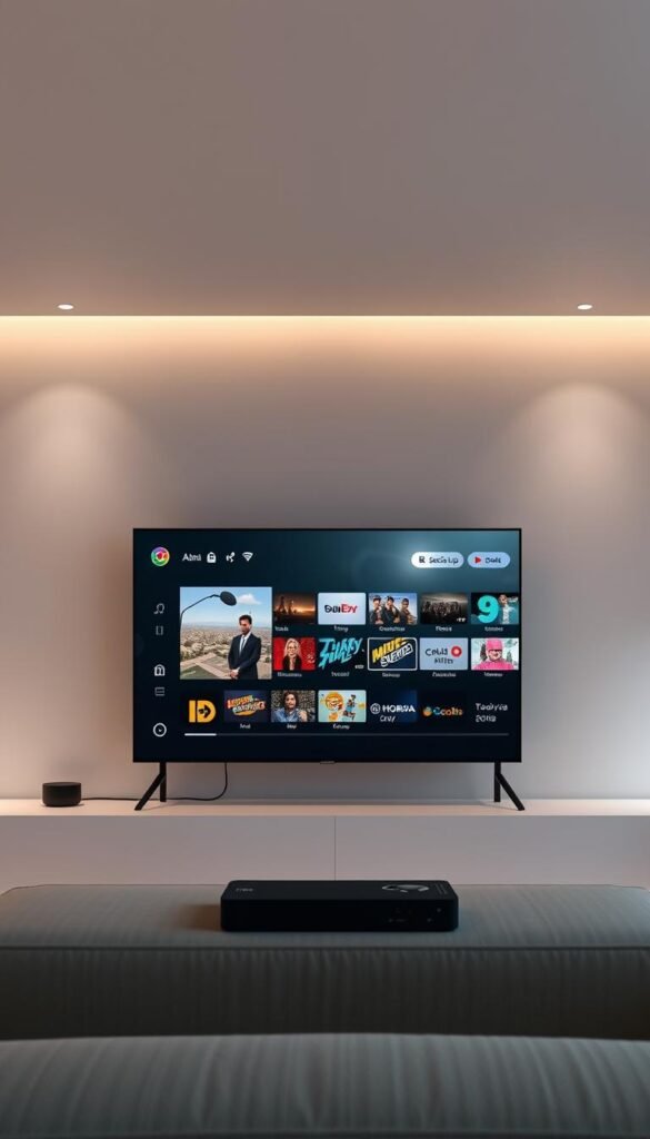 A minimalistic, clean-lined user interface showcasing the Hoxtoon Provider IPTV service with a sleek catch-up feature. In the foreground, a large, high-definition video player dominates the display, framed by a simple, intuitive control panel. The middle ground features a grid of channel thumbnails and a scrollable program guide, allowing seamless navigation. The background evokes a modern, technology-driven ambiance with muted tones and subtle lighting, creating a sense of refined sophistication. Crisp, realistic textures and a sophisticated color palette lend an air of professionalism to the scene, reflecting the premium quality of the Hoxtoon Provider IPTV experience.