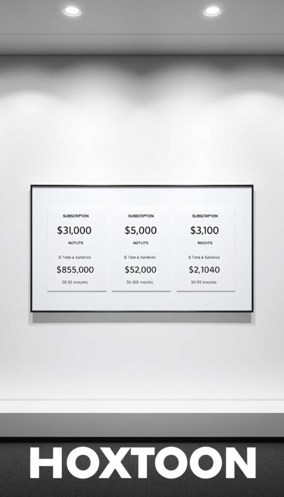 A modern, minimalist image showcasing the pricing details of a lifetime IPTV subscription from the Hoxtoon Provider. The frame features a clean, white background with a central area highlighted by soft, directional lighting. Within this focus zone, a series of sleek, rectangular panels display the subscription plans and their corresponding prices in a clear, easy-to-read format. The layout is well-organized, with a balanced use of negative space to create a sense of sophistication and professionalism. The overall tone is one of clarity, value, and the reliable long-term benefits of a lifetime IPTV service.