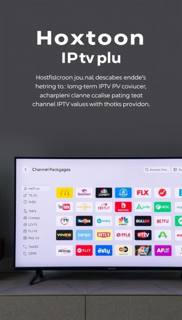 A neatly arranged display of IPTV channel packages, showcasing a variety of subscription options. In the foreground, a sleek, minimalist interface with clean typography and intuitive navigation. The middle ground features a grid of channel logos, each representing a diverse range of content. In the background, a soft, muted gradient creates a sense of depth and professionalism. The overall atmosphere conveys the reliability and value of the Hoxtoon Provider's long-term IPTV plans.