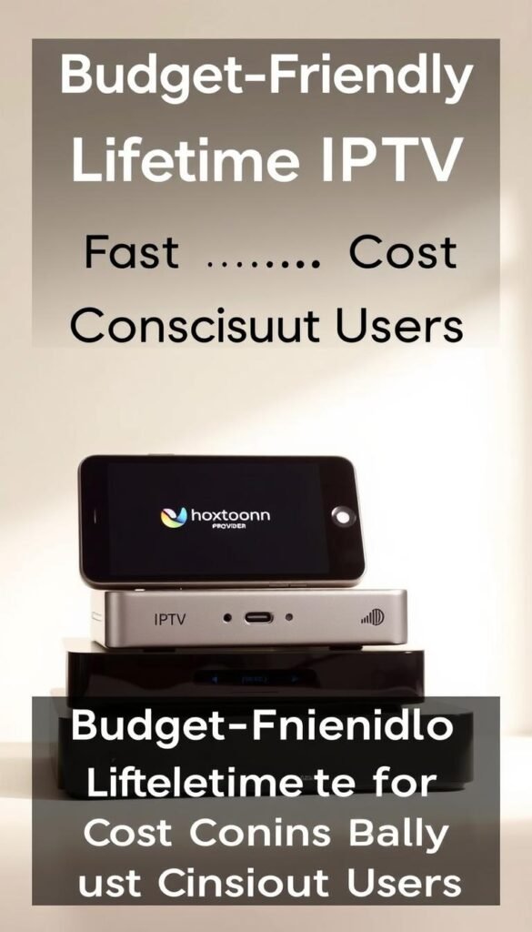 A neatly stacked pile of various digital devices, including a tablet, smartphone, and streaming box, against a minimalist background. The devices are showcasing the Hoxtoon Provider logo, indicating an affordable IPTV subscription service. The scene is illuminated by soft, diffused lighting, creating a warm and inviting atmosphere. The overall composition conveys a sense of simplicity, accessibility, and cost-effectiveness, aligning with the "Budget-Friendly Lifetime IPTV Options for Cost-Conscious Users" section of the article.