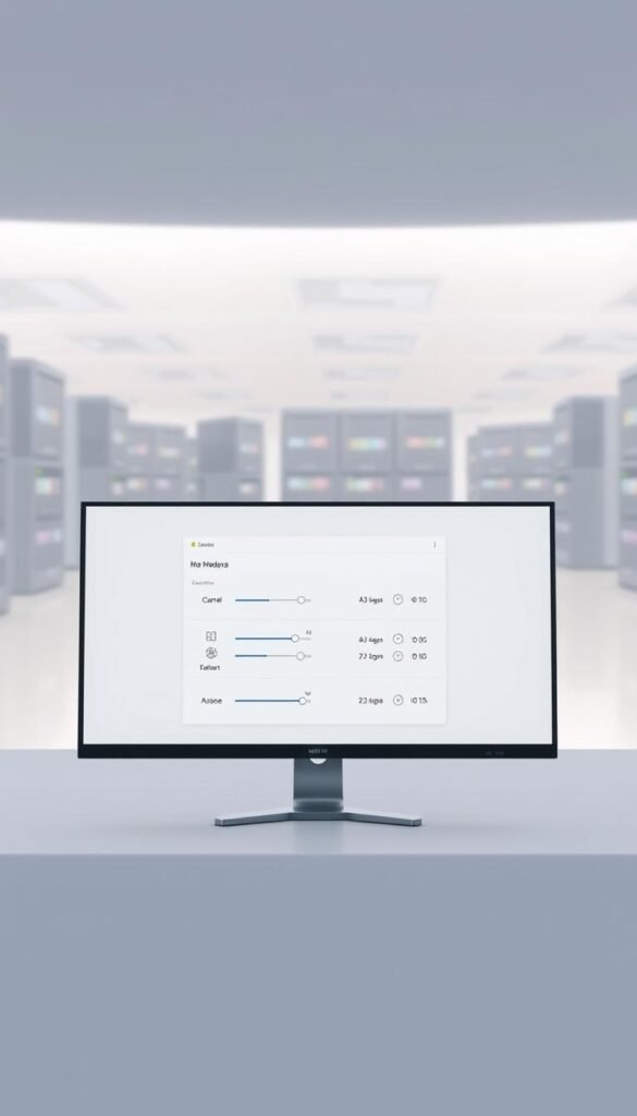 A serene and minimalist digital illustration showcasing IPTV streaming quality optimization. In the foreground, a desktop computer display presents a sleek and intuitive user interface for the Hoxtoon Provider platform, its clean lines and muted color palette conveying a sense of effortless control. The middle ground features a series of adjustable parameters and settings, represented by subtle icons and sliders, allowing the user to fine-tune their IPTV experience. The background depicts a softly blurred network of servers and data centers, hinting at the robust infrastructure powering the Hoxtoon Provider service. The overall atmosphere is one of technological sophistication and user-centric design, inviting the viewer to explore the possibilities of optimizing their IPTV streaming quality.