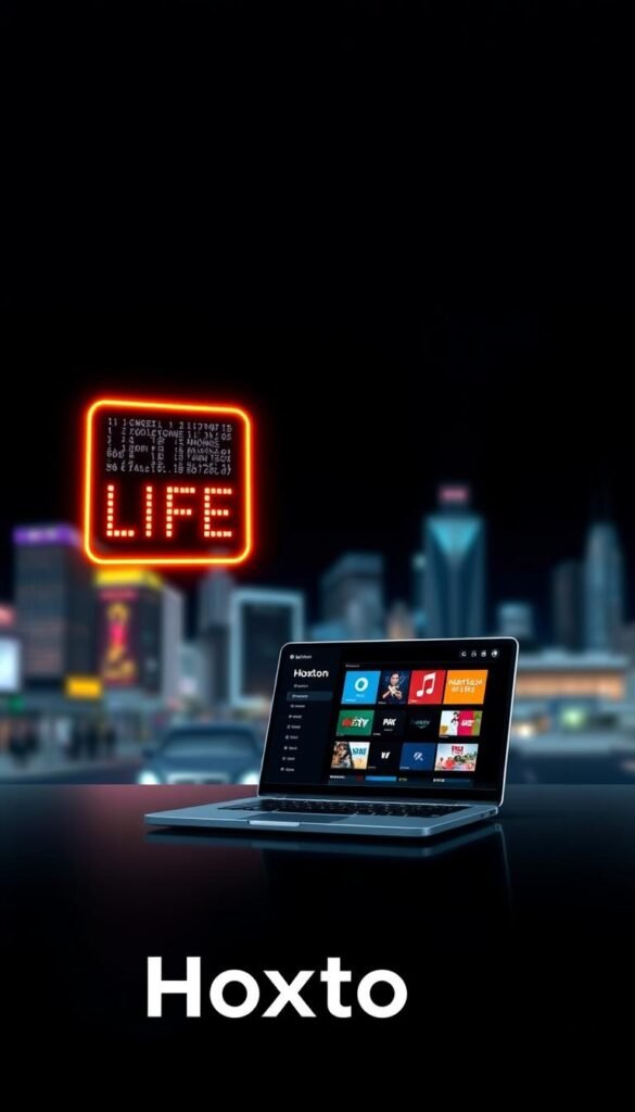 A sleek and modern illustration showcasing a lifetime IPTV code from the Hoxtoon Provider. In the foreground, a bold, neon-lit digital code hovers against a dark, minimalist backdrop, conveying a sense of exclusivity and instant access. The middle ground features a laptop or mobile device displaying the Hoxtoon Provider's user interface, highlighting the seamless integration of the lifetime IPTV service. The background is a blurred, futuristic cityscape, suggesting the global reach and connectivity of the Hoxtoon platform. The overall mood is one of technological sophistication, convenience, and the thrill of unlimited entertainment at one's fingertips.