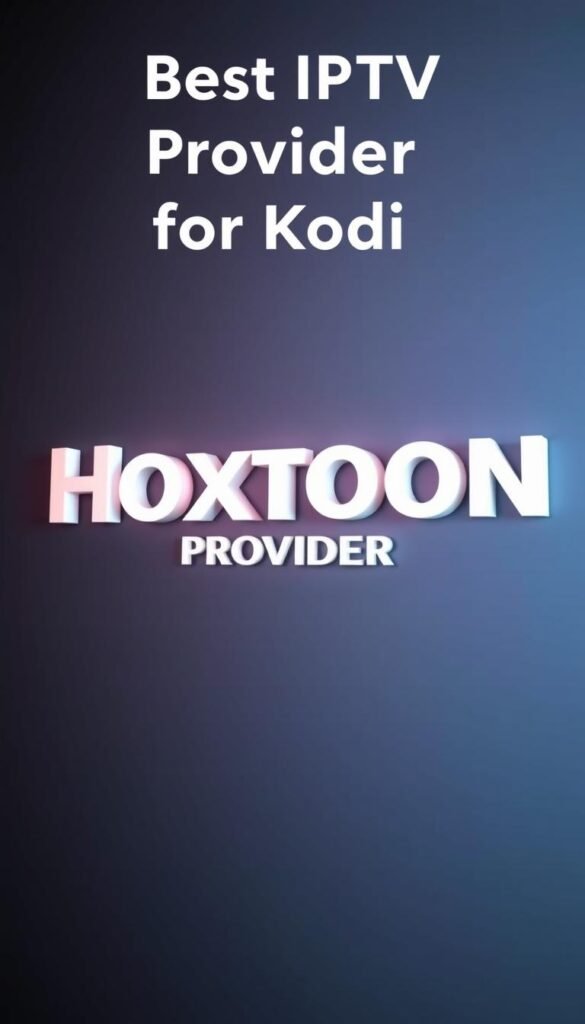A sleek and modern logo for the "Hoxtoon Provider" IPTV service, rendered in a high-quality 3D style. The logo is prominently displayed in the center, with a clean and minimalist design featuring the brand name in a bold, distinctive font. The logo is set against a subtle gradient background, conveying a sense of professionalism and authority. The lighting is soft and diffused, creating a warm and inviting atmosphere. The camera angle is slightly elevated, giving the image a sense of power and importance, perfectly suited to illustrate the section on the "Best IPTV Provider for Kodi in the USA".