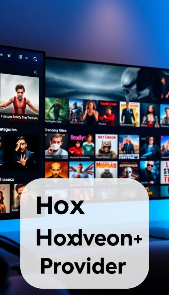 A sleek and modern on-demand media interface, showcasing the Hoxtoon Provider's vast 150,000+ title library. In the foreground, a user-friendly navigation menu with genre categories and trending titles. The middle ground features a selection of high-quality thumbnails, highlighting the breadth of content - from the latest blockbusters to classic films and TV shows. Subtle lighting accentuates the crisp, high-definition visuals, creating an immersive and visually appealing experience. The background subtly fades into a stylized gradient, drawing the viewer's focus to the vibrant, curated content. The overall tone is one of accessibility, quality, and the endless possibilities of Hoxtoon Provider's on-demand entertainment.