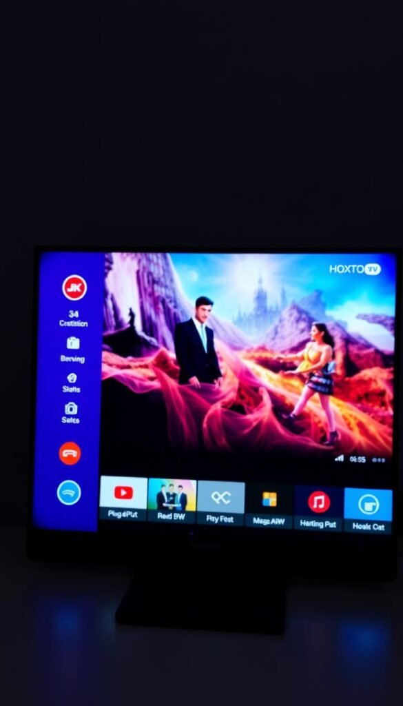 A sleek and modern user interface showcasing the Hoxtoon Provider IPTV service. In the foreground, a clean and intuitive on-screen display with sharp icons and menus, presenting a seamless browsing experience. The middle ground features a large, high-definition video player with vivid colors and crisp details, immersing the viewer in the content. In the background, a subtle pattern or gradient creates a sense of depth and professionalism. The overall atmosphere conveys a premium, user-friendly IPTV service that prioritizes visual appeal and ease of use.