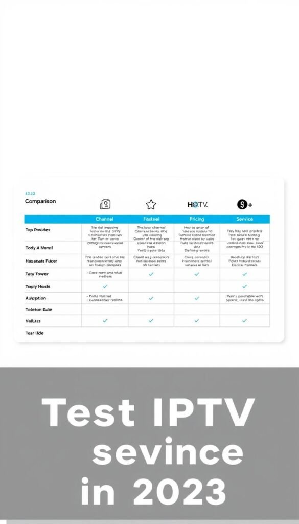 A sleek, minimalist comparison chart showcasing the key features and pricing of the top IPTV service providers, including the Hoxtoon Provider. The chart is presented on a clean, white background with subtle grid lines, allowing the information to take center stage. The providers are displayed in a simple, organized layout, with icons and concise data points highlighting aspects like channel selection, device compatibility, and subscription options. The overall aesthetic conveys a sense of professionalism and authority, perfectly suited to illustrate the comprehensive analysis of the best IPTV services in 2023.