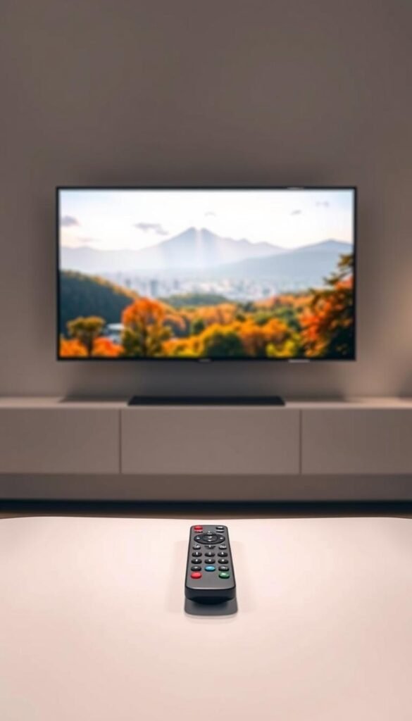 A sleek, minimalist comparison of IPTV streaming quality. In the foreground, a modern TV displays a vivid, high-definition nature scene, showcasing the exceptional picture quality of the Hoxtoon Provider IPTV service. In the middle ground, a cable TV remote lies alongside, contrasting the seamless streaming experience. The background features a blurred cityscape, hinting at the broader entertainment landscape. Soft, diffused lighting creates a sense of sophistication, while a slightly low camera angle emphasizes the TV's prominence. The overall tone is one of technological superiority and visual fidelity.