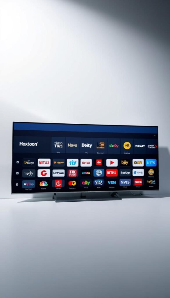 A sleek, minimalist digital display showcasing the comprehensive channel offerings of the Hoxtoon IPTV provider. In the foreground, a series of high-definition channel logos and icons are neatly arranged, representing the diverse range of entertainment, news, sports, and specialty content available. The middle ground features a smooth, gradient-filled backdrop, adding depth and a sense of premium quality. In the background, a subtle pattern or texture creates a clean, sophisticated ambiance, complementing the overall design. The lighting is soft and even, highlighting the visual clarity and attention to detail. The entire composition conveys the reliable, user-friendly nature of the Hoxtoon IPTV service and its comprehensive channel offerings.