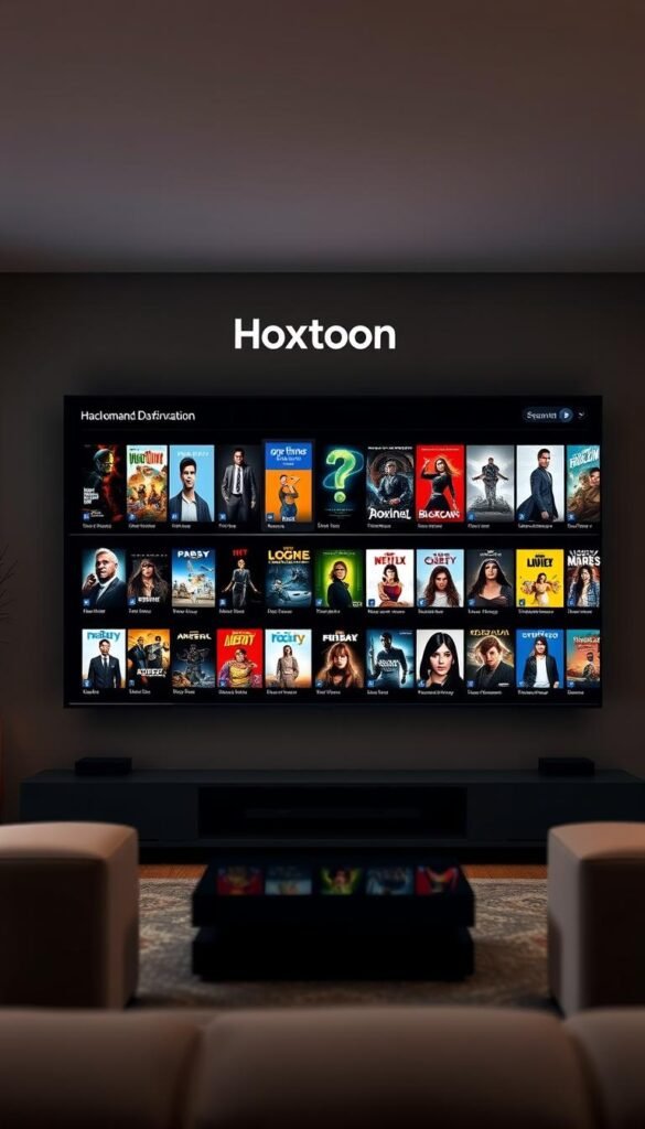 A sleek, minimalist interface showcasing the Hoxtoon Provider brand, featuring a large, high-definition display presenting a vast library of on-demand entertainment, from the latest blockbusters to classic films, all available at one's fingertips. The scene is bathed in a warm, diffused lighting, creating a cozy and inviting atmosphere, with a subtle depth of field that draws the viewer's attention to the central display. The overall composition exudes a sense of accessibility and simplicity, reflecting the ease with which one can access this expansive, lifetime IPTV service.