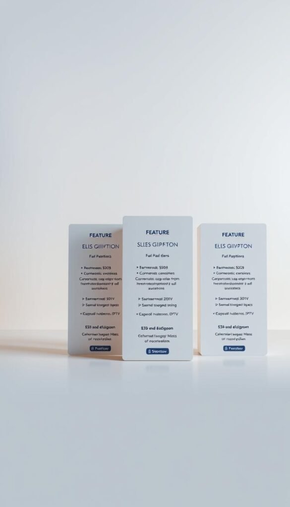 A sleek, minimalist interface showcasing the Hoxtoon Provider subscription plans. In the foreground, elegant card-style elements display the different plan tiers, their features, and pricing details - all bathed in a soft, warm lighting. The middle ground features a clean, uncluttered background with subtle textures, complementing the plan details. The overall mood is one of professionalism and trustworthiness, inviting the viewer to explore the Hoxtoon Provider's reliable IPTV offerings.